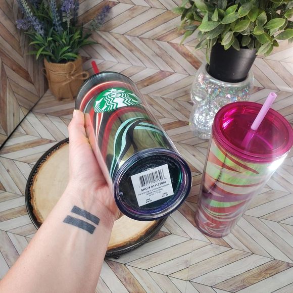 Starbucks Christmas Pink Red Ribbons Stripe & Red Green Ribbon Venti Tumbler - Picture 6 of 7